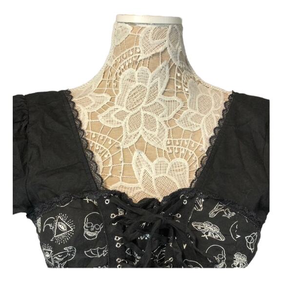 Hot Topic Gothic Corset Lace front, Zipper skull spiders bat Pattern Top size XL - Picture 5 of 12